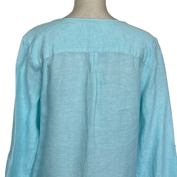 Talbots 100% Linen Top Women’s Size L Chest Pockets Roll Tab Sleeves - Picture 5 of 8